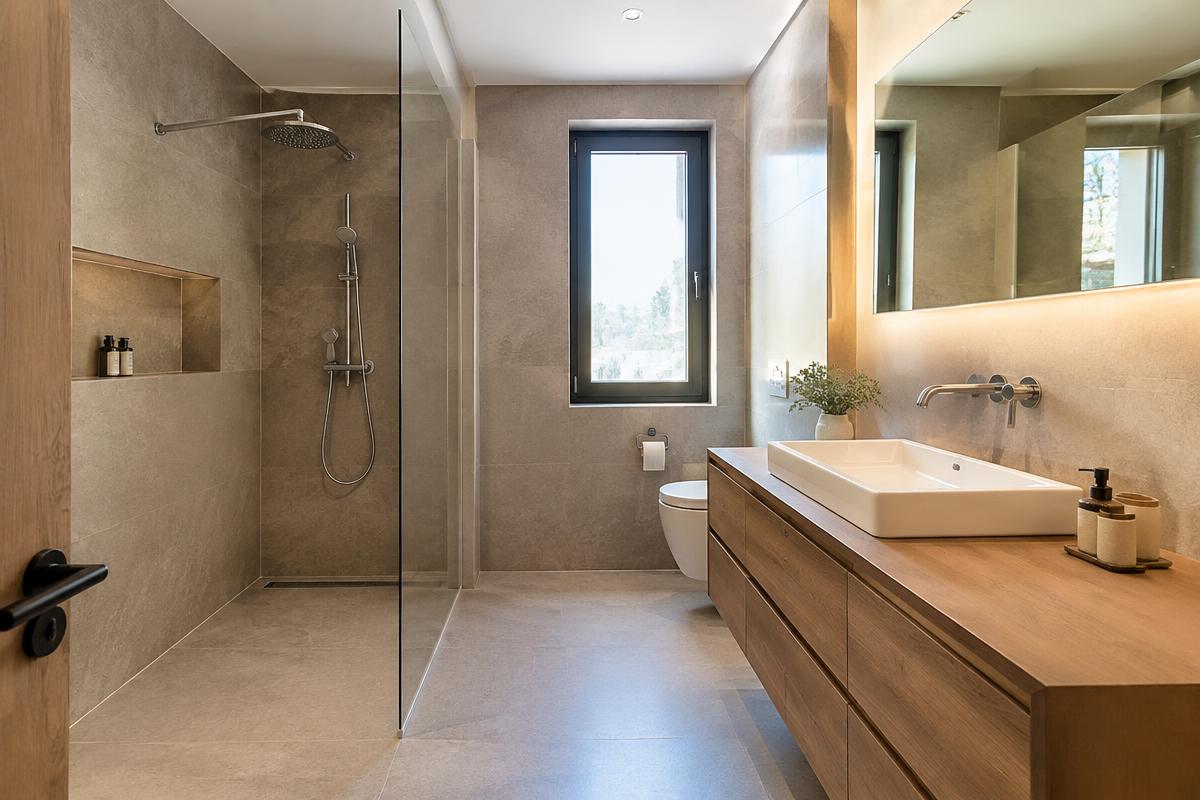 Salle de bain moderne rénovée avec douche à l'italienne