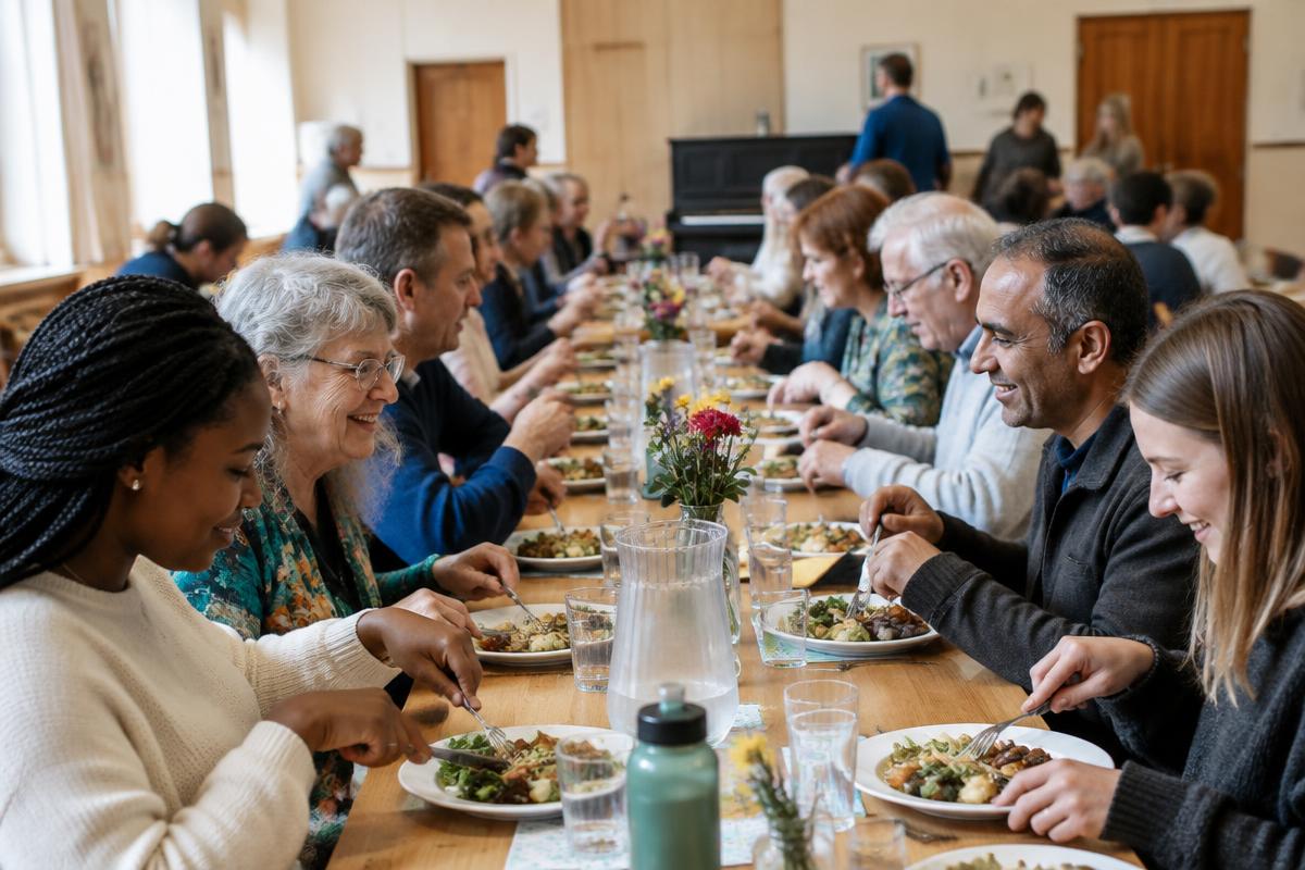 Tablée conviviale lors d'un repas associatif