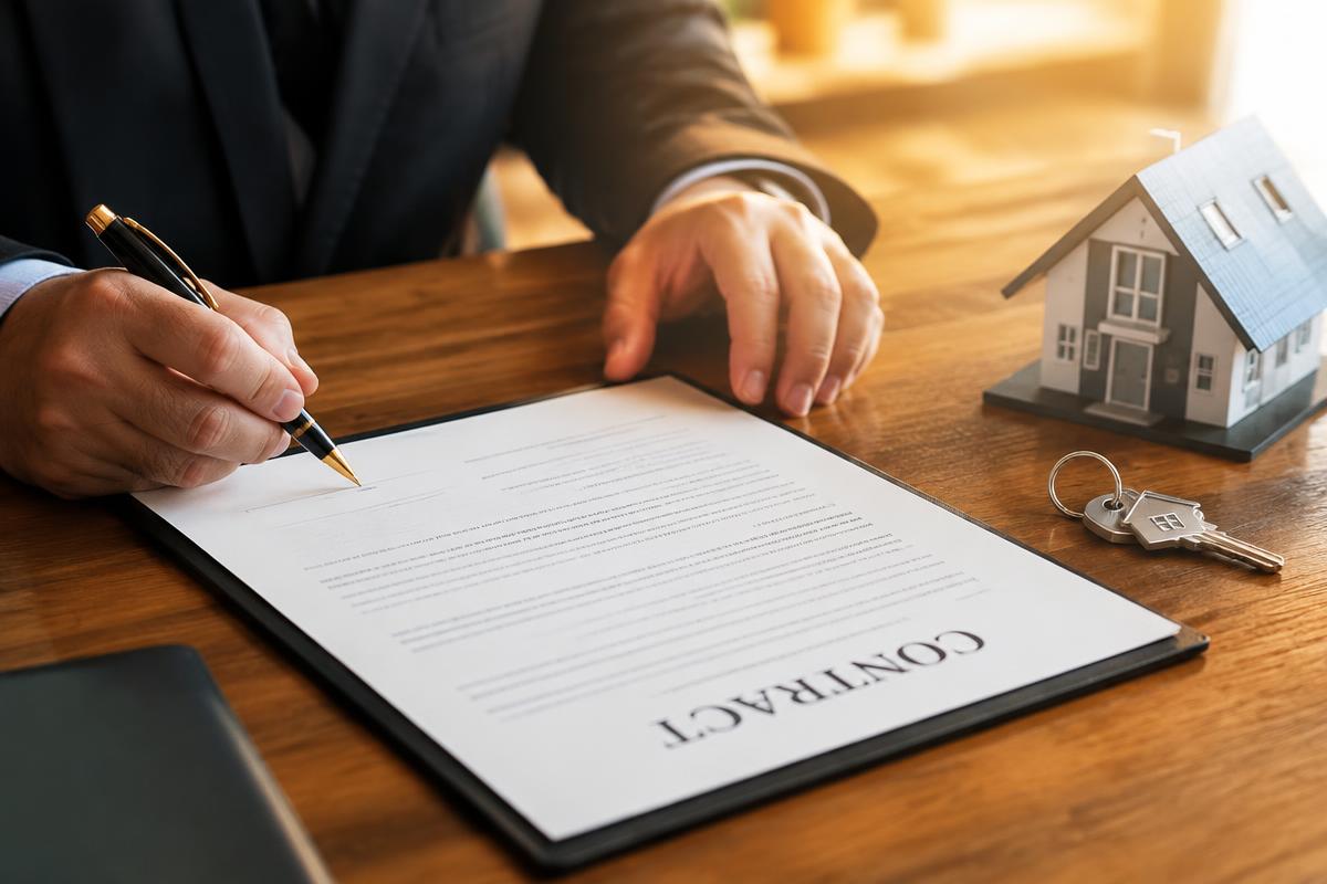 Signature d'un contrat immobilier sur un bureau